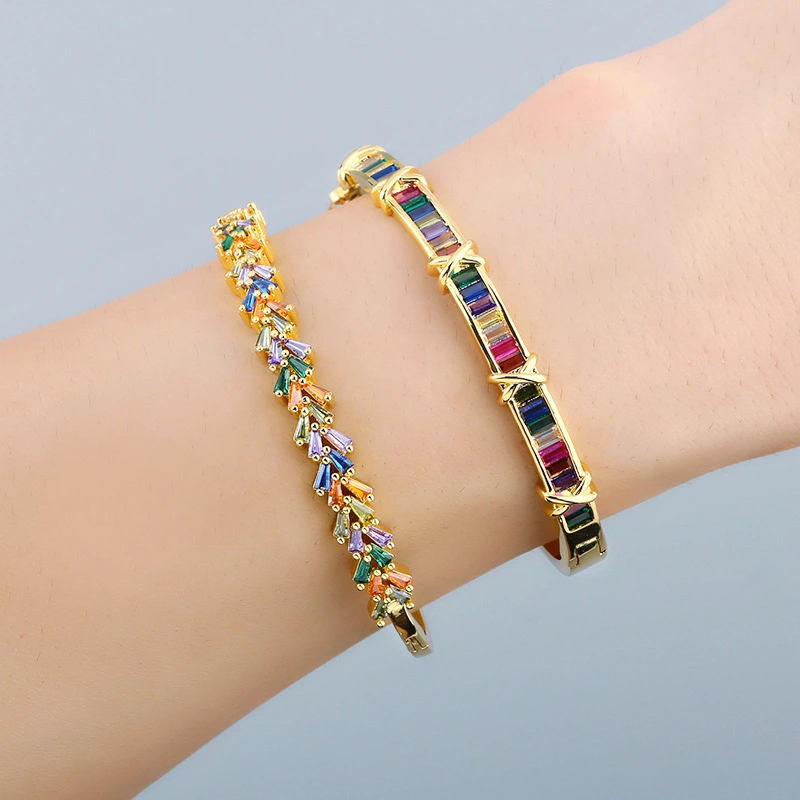 European and American colored zircon bracelet female original colorful geometric personality open bracelet boutique jewelry brc46