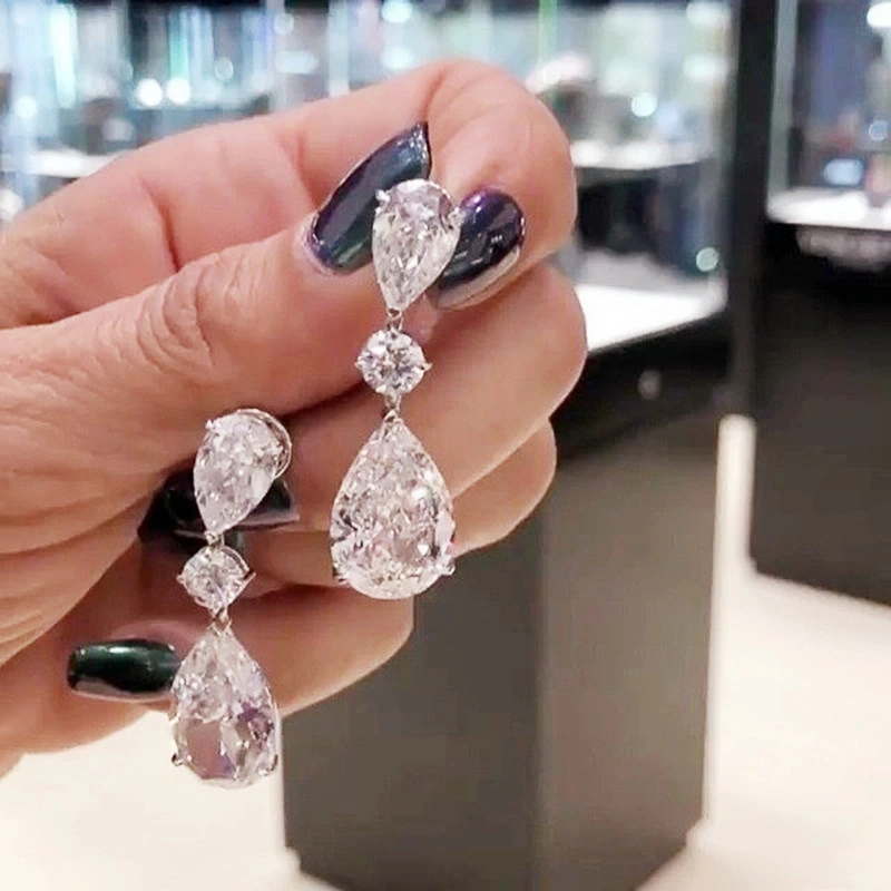Best-selling European and American exquisite women's teardrop large zircon earrings earrings shining exquisite silver-plated earrings wholesale
