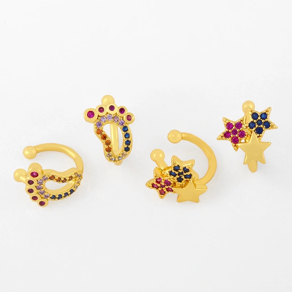 2023 European and American exaggerated personality foot ear clip jewelry C-shaped color diamond five-pointed star ear bone clip female eru47