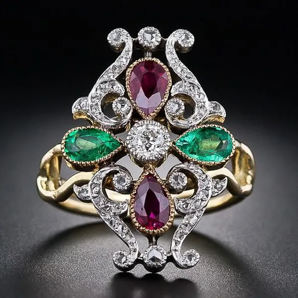 Hot selling simple two-color gemstone four-leaf clover women's ring European and American ring jewelry wholesale
