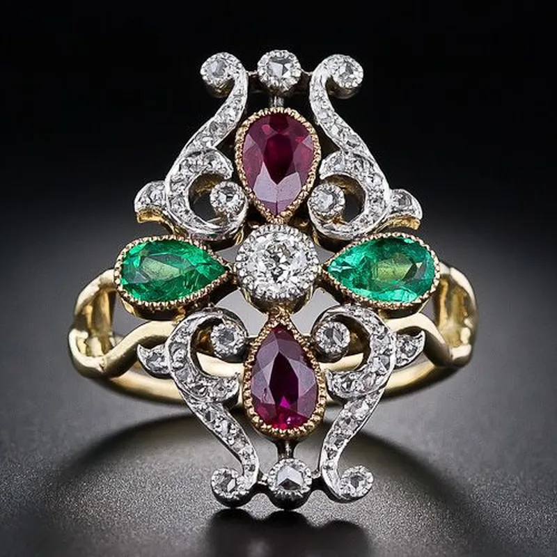 Hot selling simple two-color gemstone four-leaf clover women's ring European and American ring jewelry wholesale