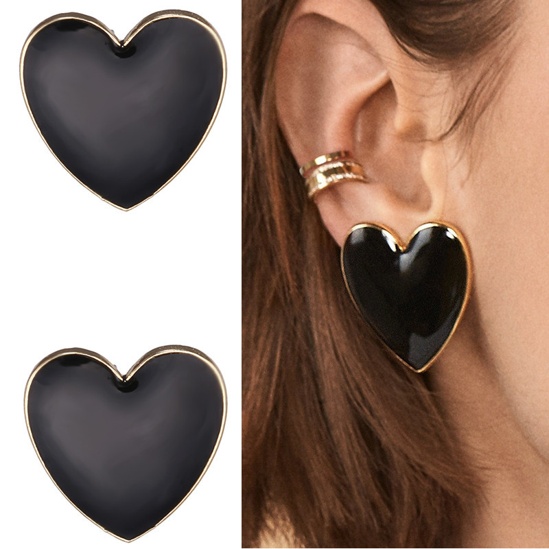   Hot selling earrings, fashionable and exaggerated alloy glue heart-shaped earrings for women, direct supply from manufacturers