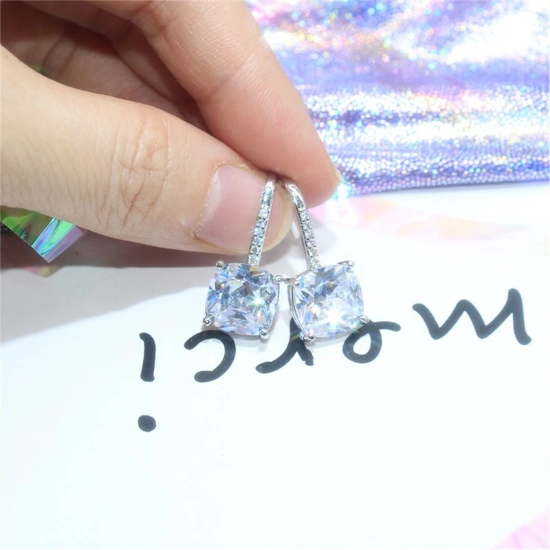   New high-end and versatile square zircon earrings for European and American women's jewelry wholesale
