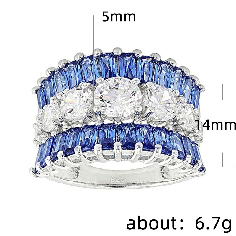 Hot selling exquisite creative blue zircon wedding ring European and American ladies jewelry wholesale