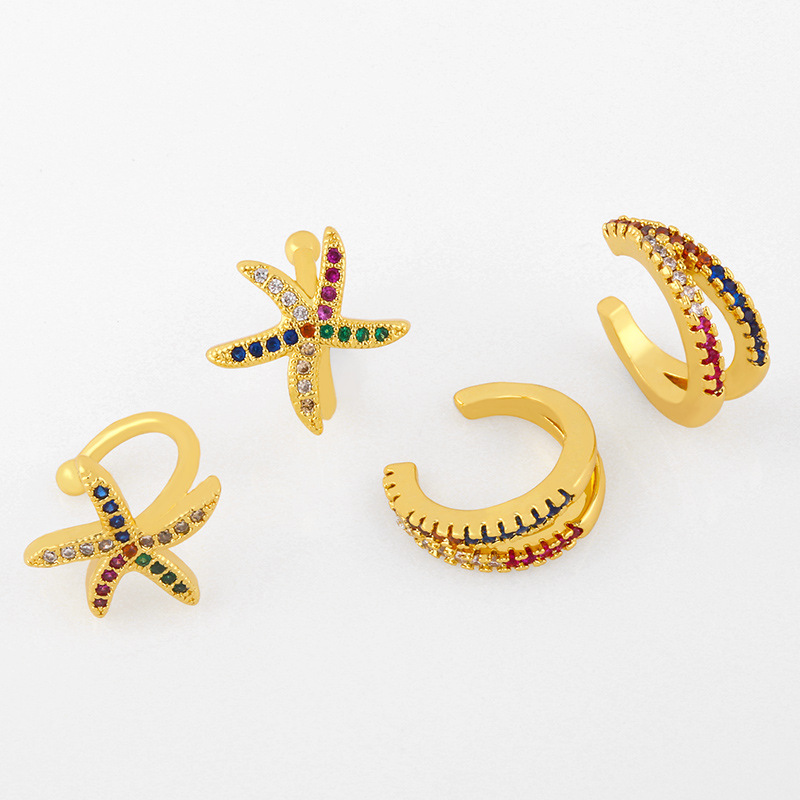 Clearance European and American ear clip zircon earrings starfish no ear piercing ear clip C-shaped inlaid colored gemstone ear clip female eru55