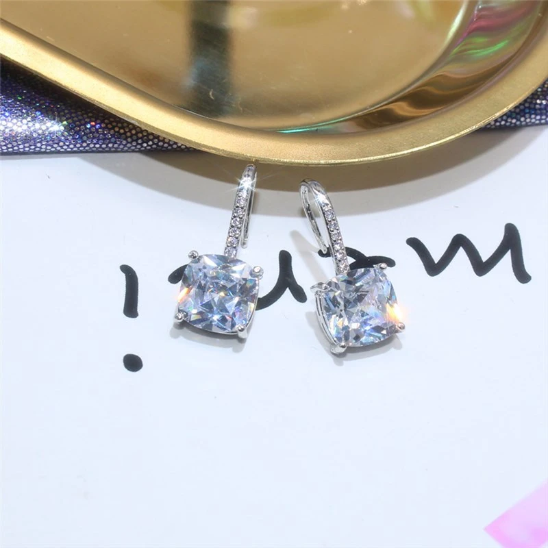   New high-end and versatile square zircon earrings for European and American women's jewelry wholesale