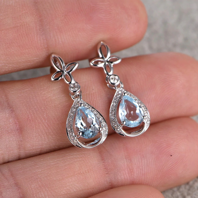 New Japanese and Korean creative European and American inlaid blue zircon earrings earrings temperament versatile ladies jewelry wholesale