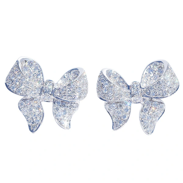 Korean commuter earrings wholesale light luxury heavy-duty micro-inlaid zircon earrings bow small versatile earrings for women