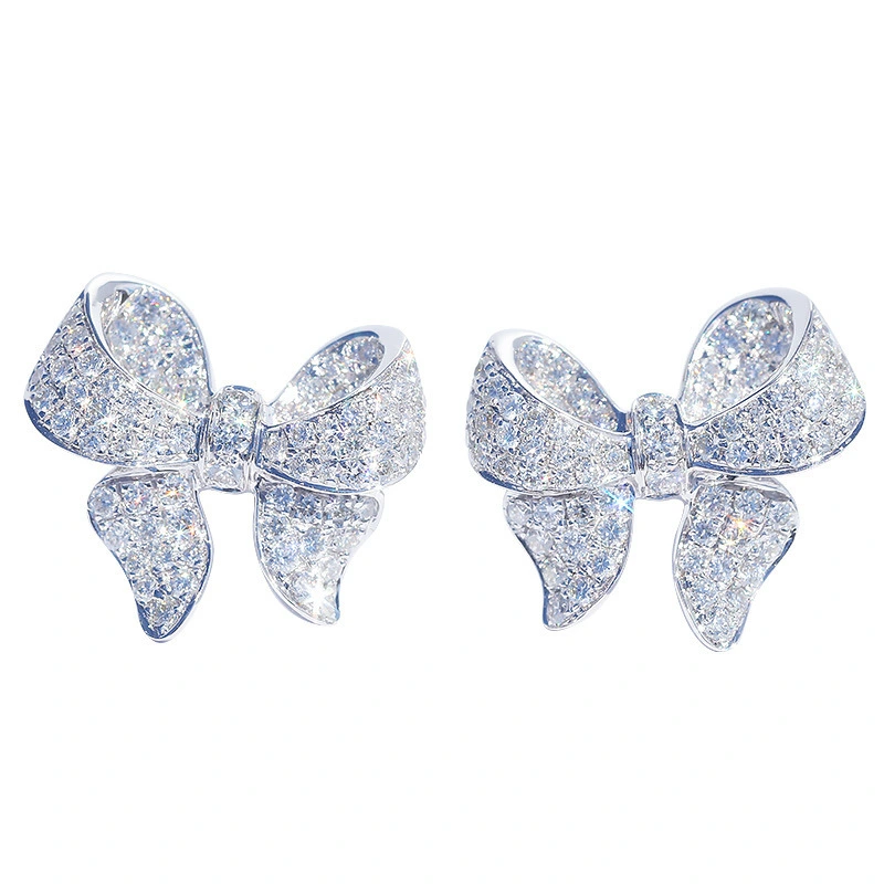 Korean commuter earrings wholesale light luxury heavy-duty micro-inlaid zircon earrings bow small versatile earrings for women