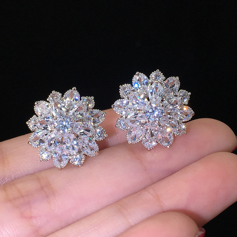 New luxury sunflower double-layer zircon women's earrings fashionable women's copper earring accessories