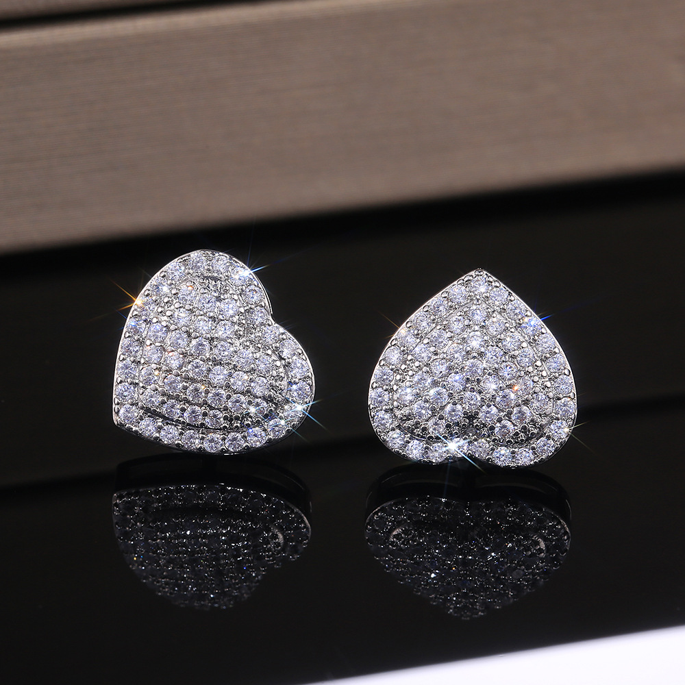 New Fashion OL Micro-inlaid Zircon Heart Women's Earrings European and American Wedding Anniversary Gift