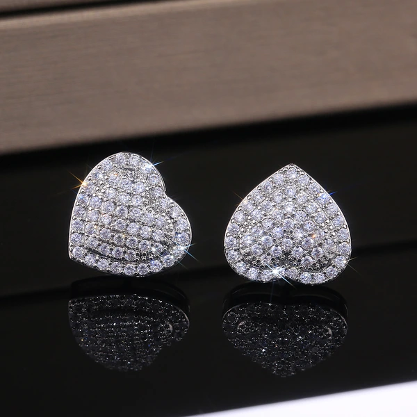 New Fashion OL Micro-inlaid Zircon Heart Women's Earrings European and American Wedding Anniversary Gift