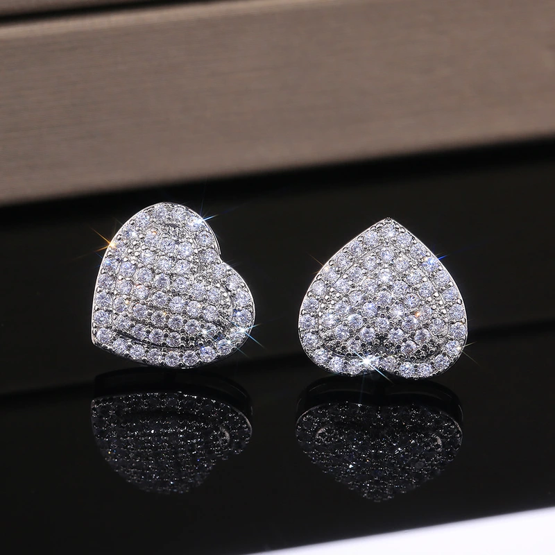 New Fashion OL Micro-inlaid Zircon Heart Women's Earrings European and American Wedding Anniversary Gift