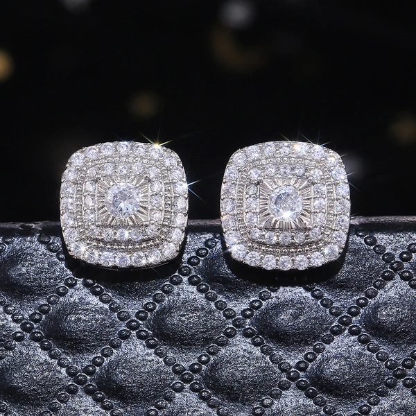 Hot selling new products in Europe and America recommended fashionable and atmospheric micro-inlaid white zircon earrings for women retro square double earrings