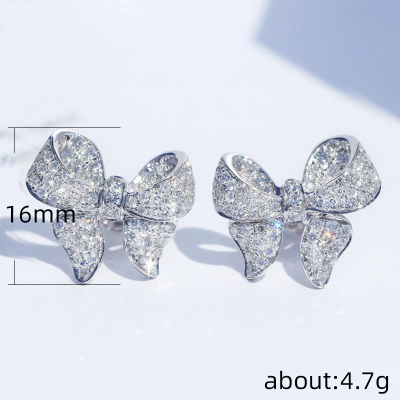 Korean commuter earrings wholesale light luxury heavy-duty micro-inlaid zircon earrings bow small versatile earrings for women