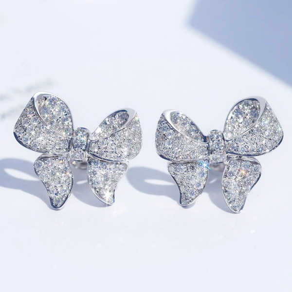 Korean commuter earrings wholesale light luxury heavy-duty micro-inlaid zircon earrings bow small versatile earrings for women