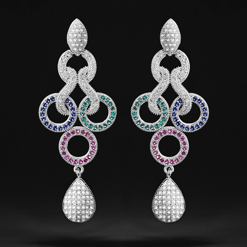  Fashion street style accessories new personality contrast color design long earrings ladies light luxury zircon earrings all-match