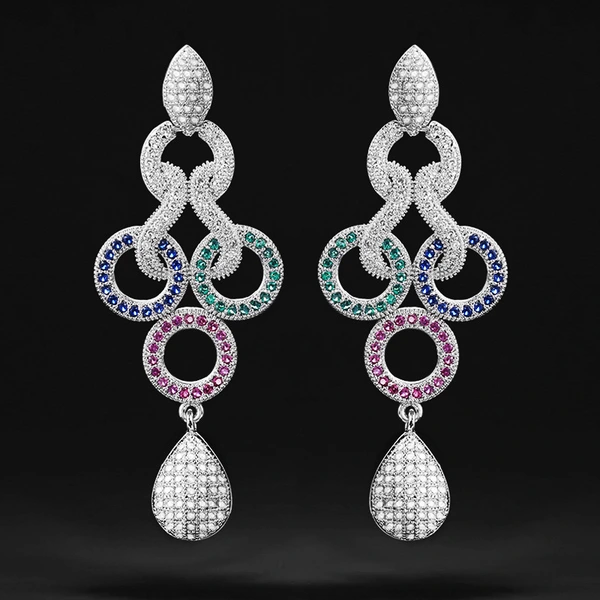  Fashion street style accessories new personality contrast color design long earrings ladies light luxury zircon earrings all-match