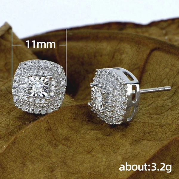 Hot selling new products in Europe and America recommended fashionable and atmospheric micro-inlaid white zircon earrings for women retro square double earrings