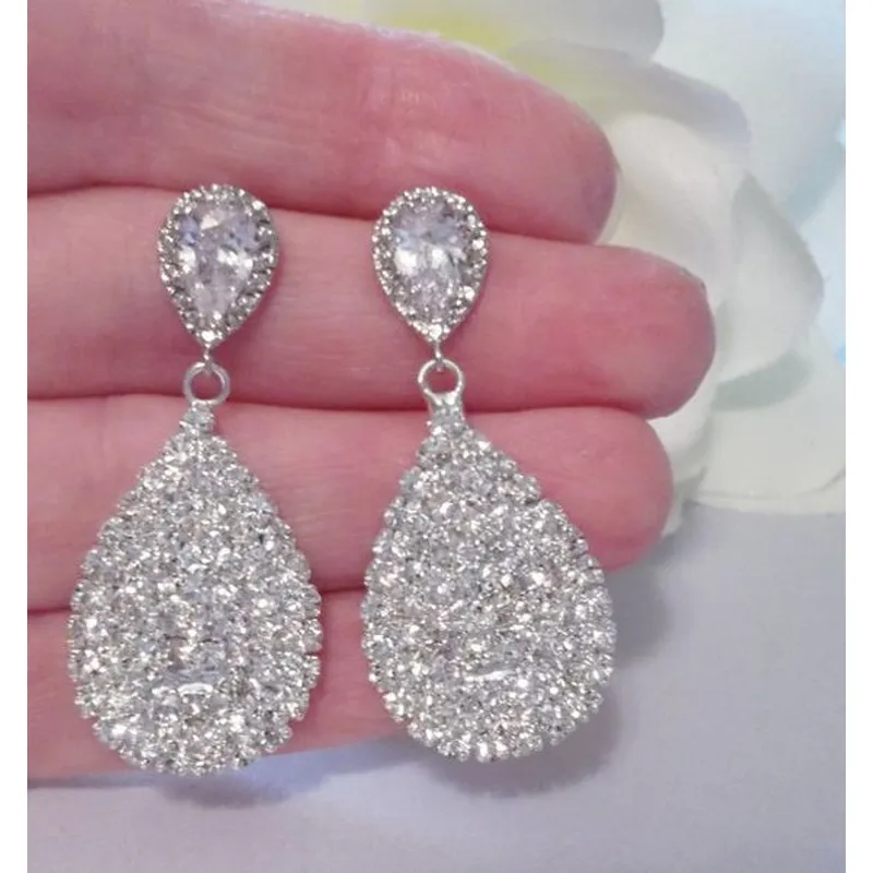  New style pear-shaped earrings, elegant long water drop diamond earrings for women, European and American earrings jewelry wholesale