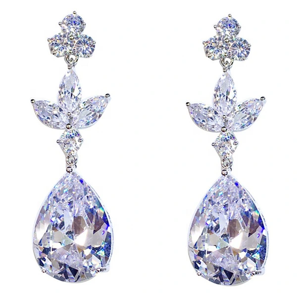 Best-selling exquisite women's teardrop large zircon earrings earrings European and American all-match silver-plated earrings wholesale