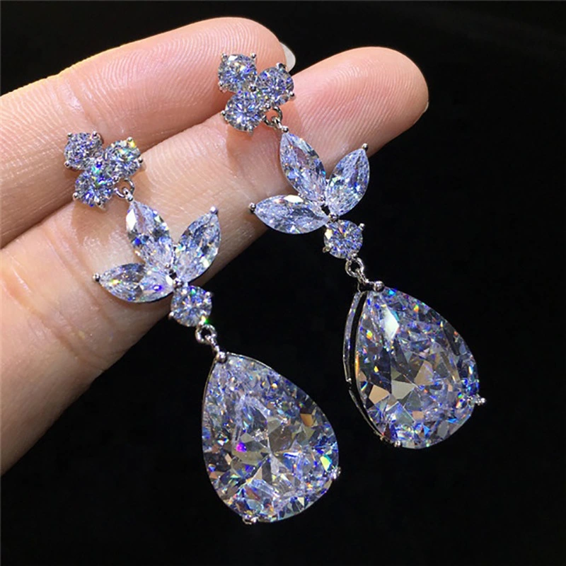 Best-selling exquisite women's teardrop large zircon earrings earrings European and American all-match silver-plated earrings wholesale