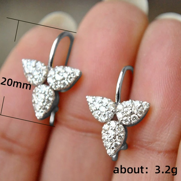 New hot selling ear clips personalized micro-inlaid zircon three-leaf ear hooks for women Japanese and Korean Internet celebrities same style earrings wholesale