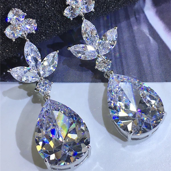 Best-selling exquisite women's teardrop large zircon earrings earrings European and American all-match silver-plated earrings wholesale