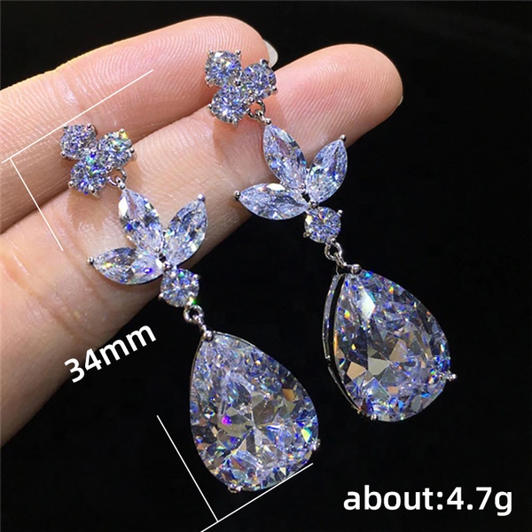 Best-selling exquisite women's teardrop large zircon earrings earrings European and American all-match silver-plated earrings wholesale