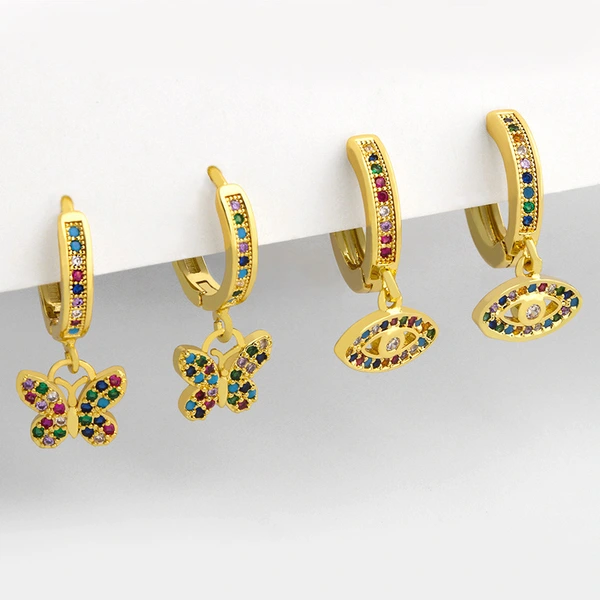 Clearance 2023 Fashion Copper Micro-inlaid Zircon Earrings Creative Butterfly Devil's Eye Earrings eru75