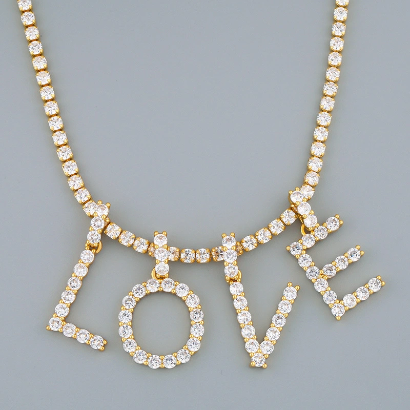 New accessories 26 English letters necklace European and American creative jewelry diamond letter necklace female nkr75