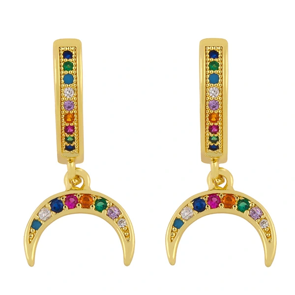 Clearance European and American jewelry temperament full diamond crescent earrings style Internet celebrity lock pendant earrings wholesale eru83