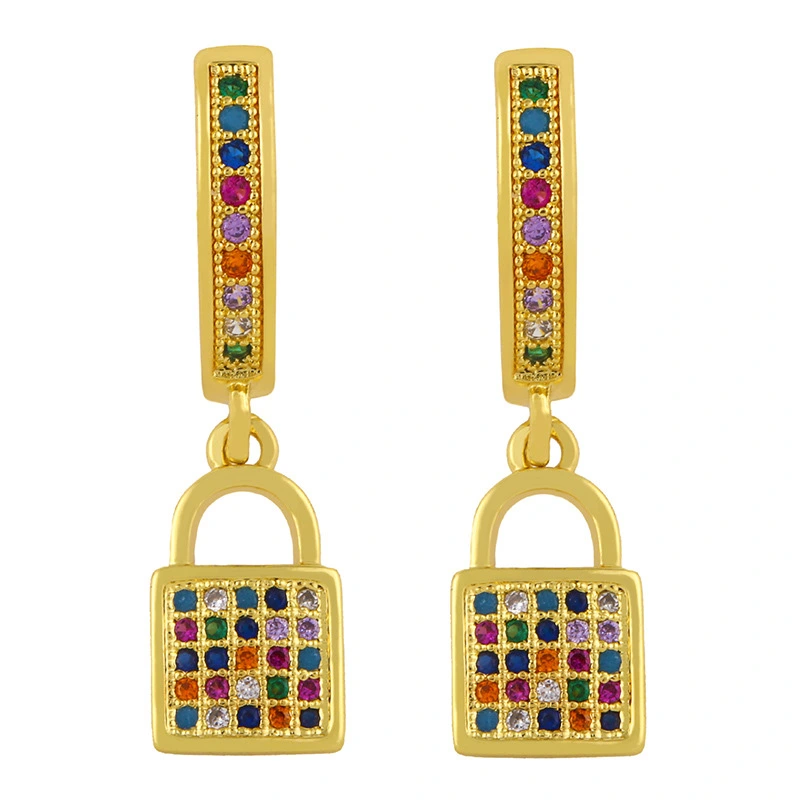 Clearance European and American jewelry temperament full diamond crescent earrings style Internet celebrity lock pendant earrings wholesale eru83