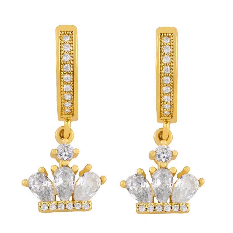Clearance earrings European and American earrings crown diamond earrings micro inlaid colored zircon water drop earrings eru86