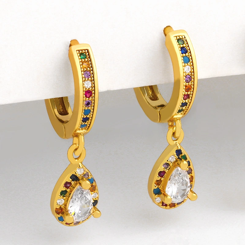 Clearance earrings European and American earrings crown diamond earrings micro inlaid colored zircon water drop earrings eru86