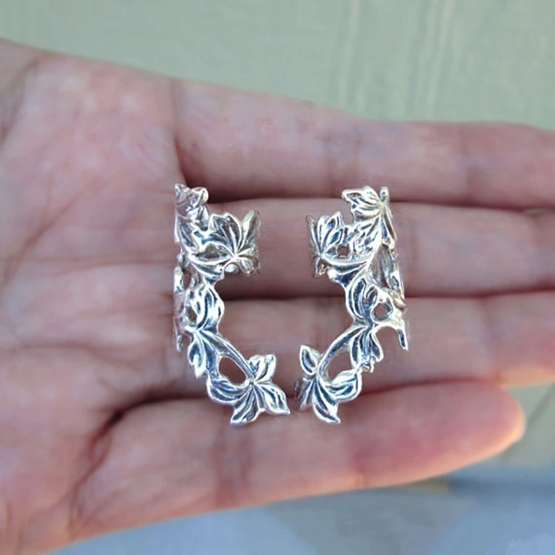 European and American style retro hollow copper electroplated ear clip leaf no ear piercing ear bone clip female fashion earrings earrings