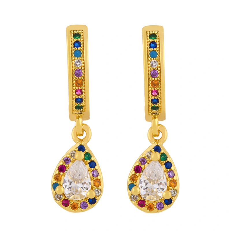 Clearance earrings European and American earrings crown diamond earrings micro inlaid colored zircon water drop earrings eru86