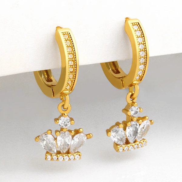 Clearance earrings European and American earrings crown diamond earrings micro inlaid colored zircon water drop earrings eru86