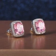 Hot selling exquisite square women's earrings with full diamonds and pink zircon earrings jewelry wholesale