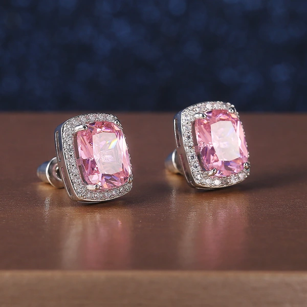 Hot selling exquisite square women's earrings with full diamonds and pink zircon earrings jewelry wholesale