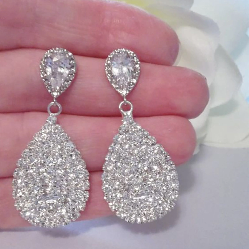 New style pear-shaped earrings, elegant long water drop diamond earrings for women, European and American earrings jewelry wholesale