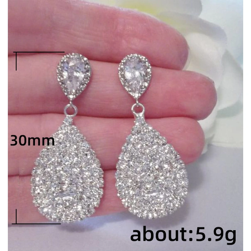  New style pear-shaped earrings, elegant long water drop diamond earrings for women, European and American earrings jewelry wholesale