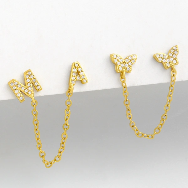 earrings creative earrings simple cold style chain butterfly earrings letter AM diamond earrings female erv07
