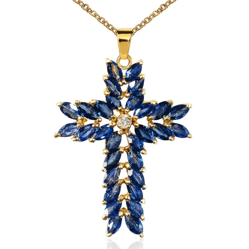 Popular exquisite retro marquise style blue crystal inlaid women's necklace European and American jewelry wholesale