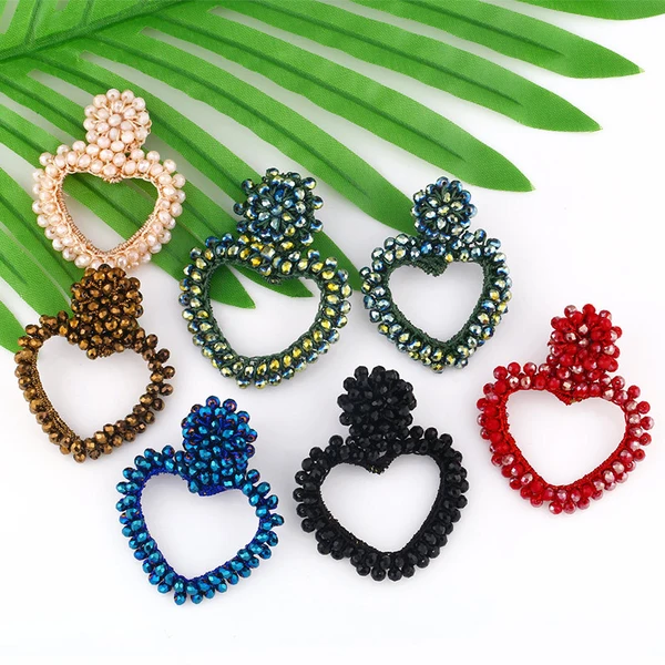 2023 autumn and winter new fashion heart-shaped earrings hand-woven rice beads peach heart earrings ear jewelry erv15