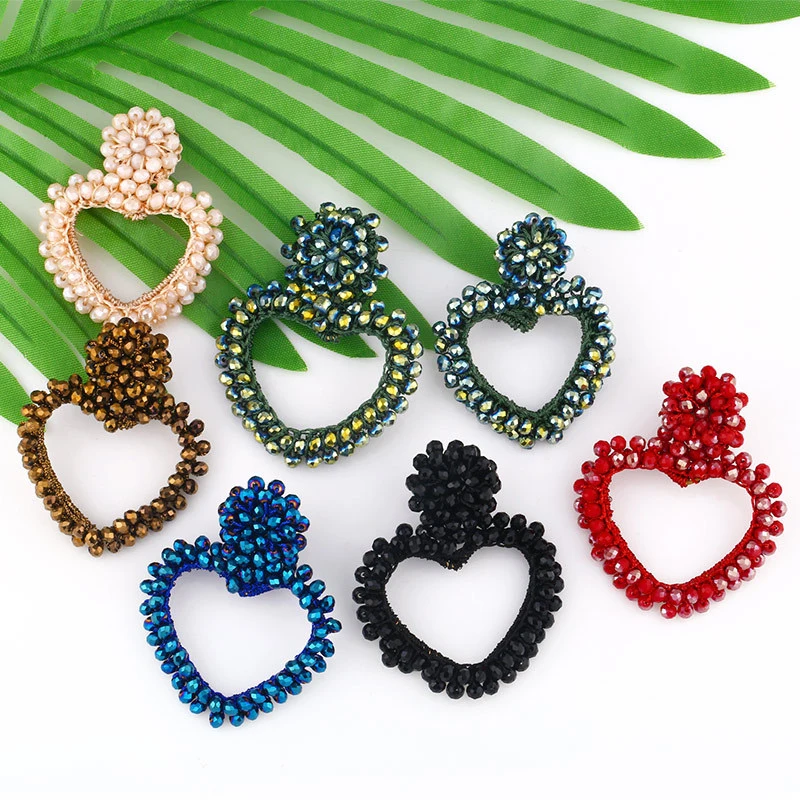 2023 autumn and winter new fashion heart-shaped earrings hand-woven rice beads peach heart earrings ear jewelry erv15