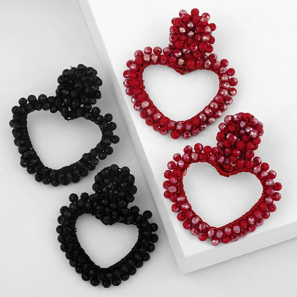 2023 autumn and winter new fashion heart-shaped earrings hand-woven rice beads peach heart earrings ear jewelry erv15