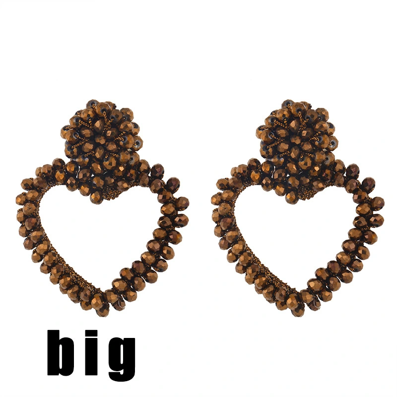 2023 autumn and winter new fashion heart-shaped earrings hand-woven rice beads peach heart earrings ear jewelry erv15
