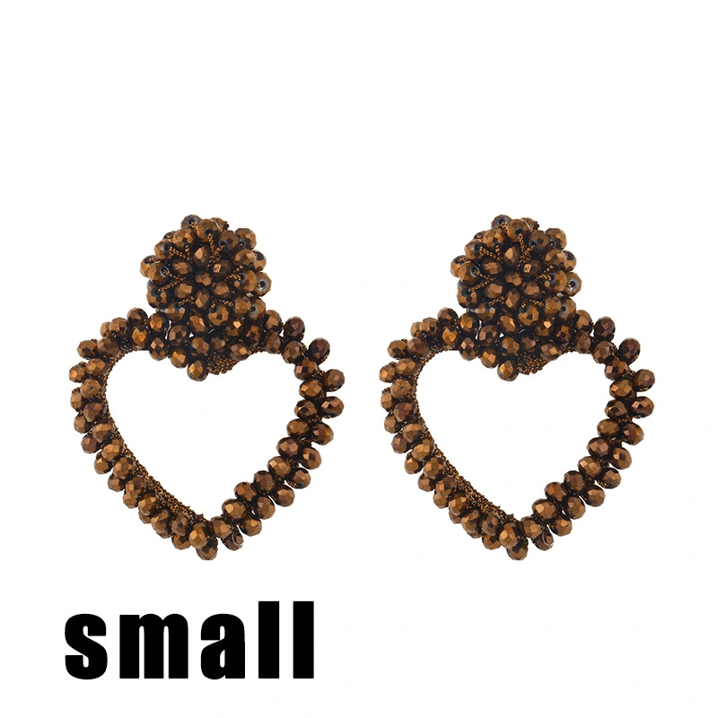 2023 autumn and winter new fashion heart-shaped earrings hand-woven rice beads peach heart earrings ear jewelry erv15