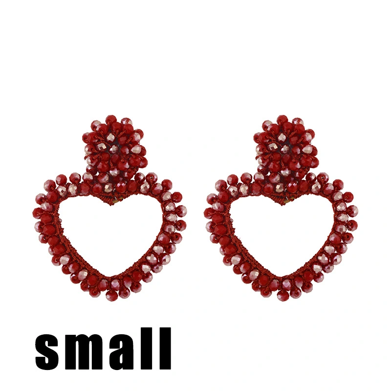 2023 autumn and winter new fashion heart-shaped earrings hand-woven rice beads peach heart earrings ear jewelry erv15